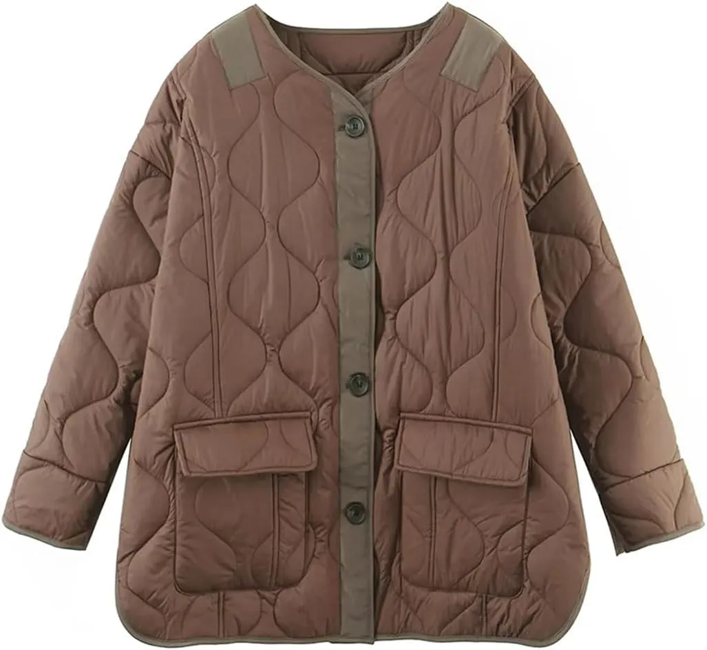 Women's Jacket Oversize Winter Coat Cotton Padded Clothes Loose Casual Vintage Without Collar Jacket