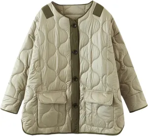 Women's Jacket Oversize Winter Coat Cotton Padded Clothes Loose Casual Vintage Without Collar Jacket