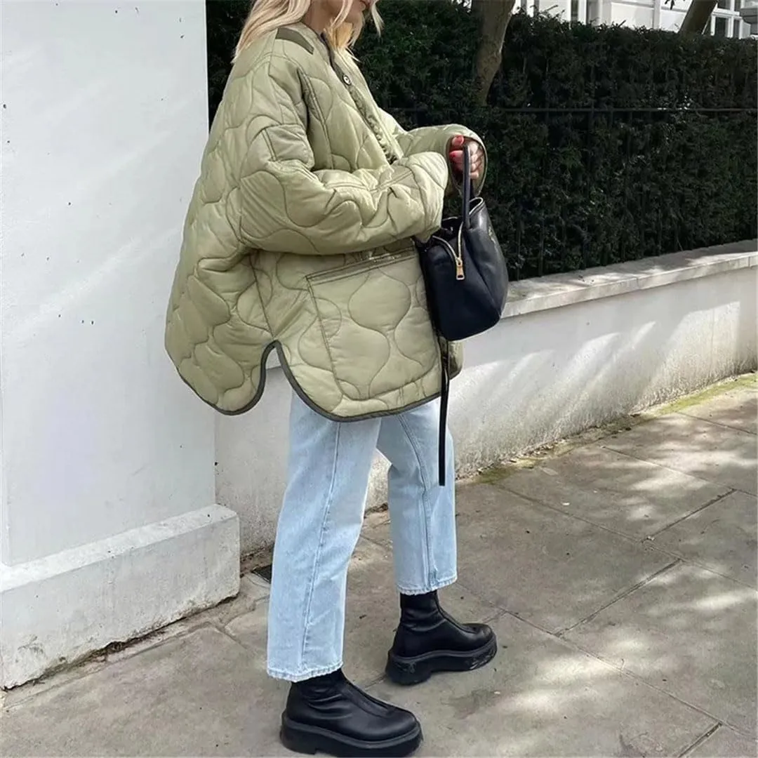 Women's Jacket Oversize Winter Coat Cotton Padded Clothes Loose Casual Vintage Without Collar Jacket