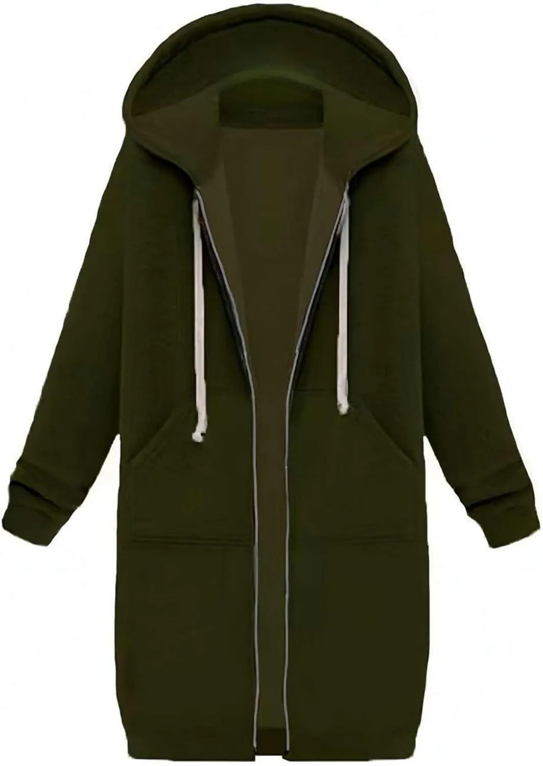 Women's Lightweight Long Full Zip Hoodies Oversized Y2K Fleece Jacket Fashion Long Sleeve Sweatshirts with Pockets