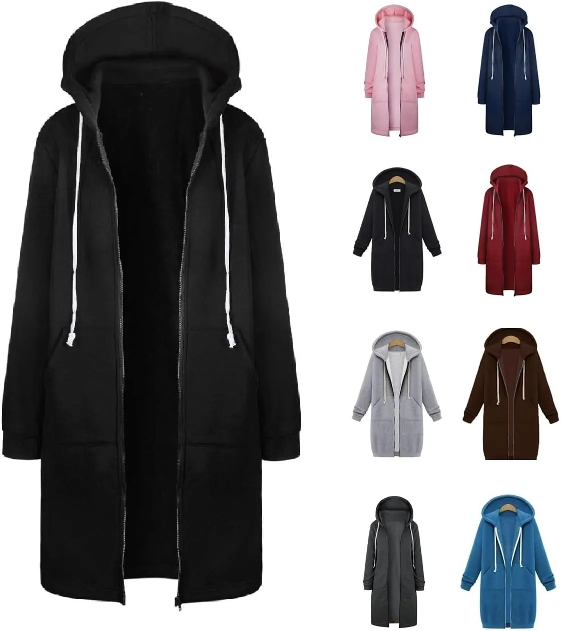 Women's Lightweight Long Full Zip Hoodies Oversized Y2K Fleece Jacket Fashion Long Sleeve Sweatshirts with Pockets