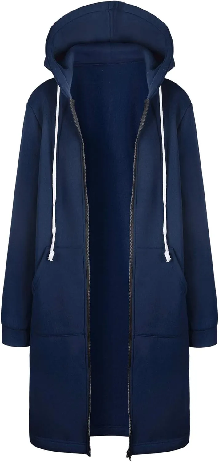 Women's Lightweight Long Full Zip Hoodies Oversized Y2K Fleece Jacket Fashion Long Sleeve Sweatshirts with Pockets