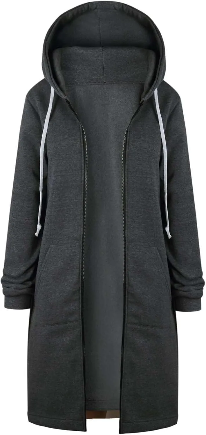 Women's Lightweight Long Full Zip Hoodies Oversized Y2K Fleece Jacket Fashion Long Sleeve Sweatshirts with Pockets
