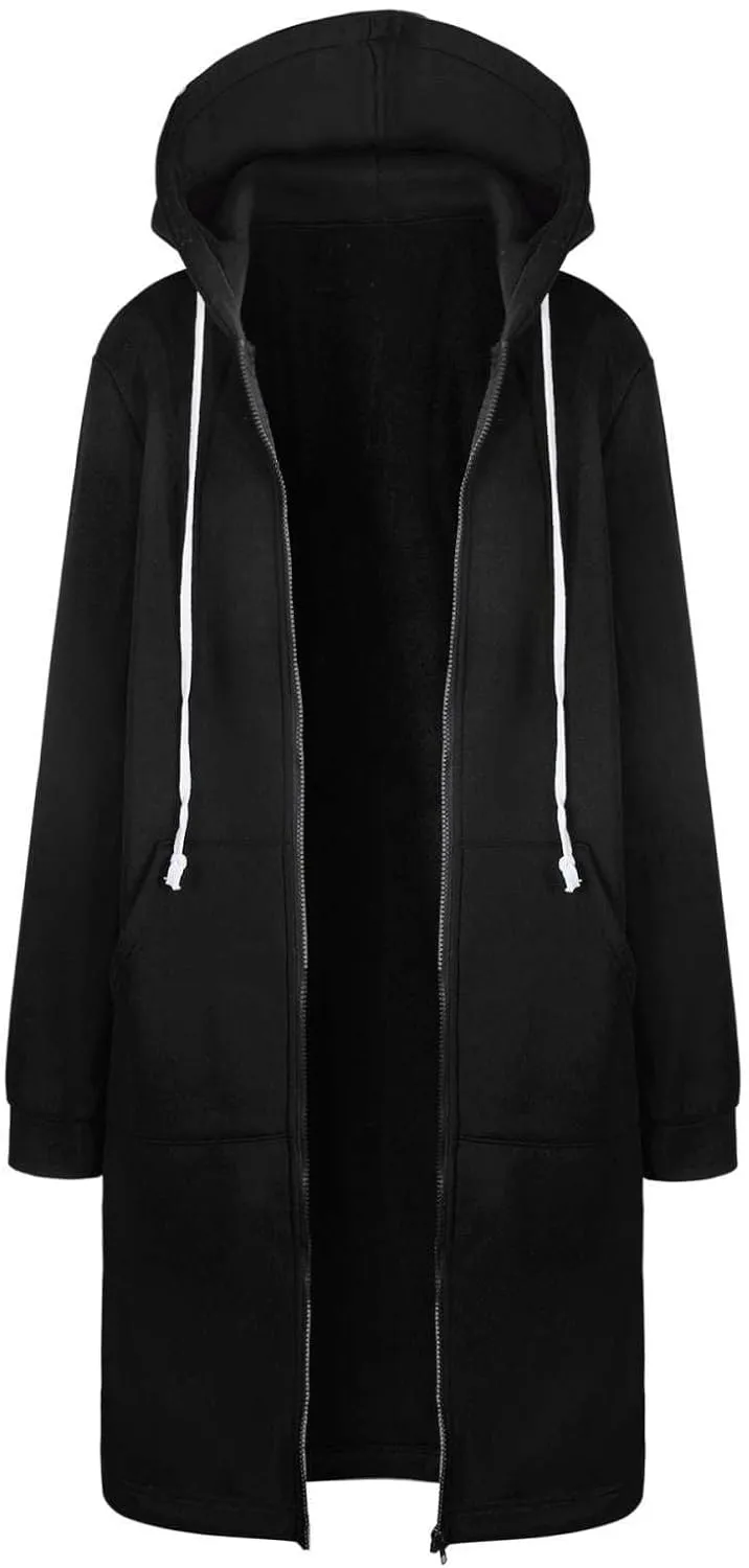 Women's Lightweight Long Full Zip Hoodies Oversized Y2K Fleece Jacket Fashion Long Sleeve Sweatshirts with Pockets