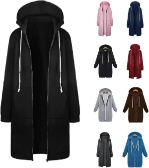 Women's Lightweight Long Full Zip Hoodies Oversized Y2K Fleece Jacket Fashion Long Sleeve Sweatshirts with Pockets