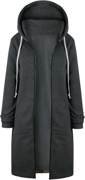 Women's Lightweight Long Full Zip Hoodies Oversized Y2K Fleece Jacket Fashion Long Sleeve Sweatshirts with Pockets