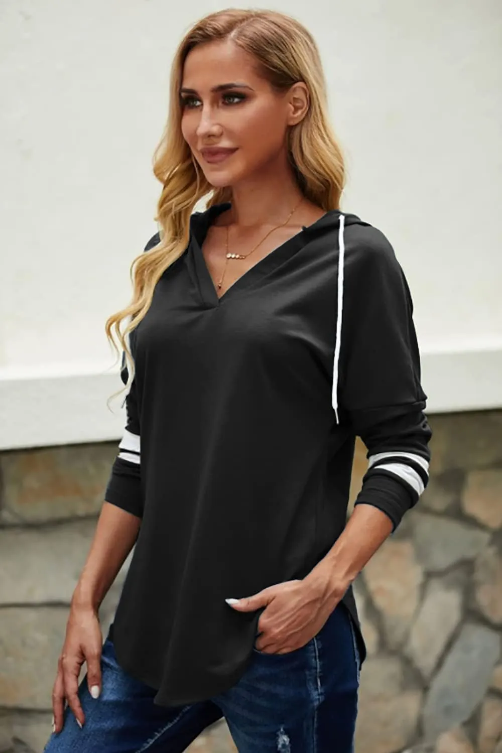 Womens Long Sleeve V Neck Hoodie Sweatshirts Lightweight Pullover Tops
