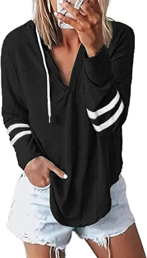 Womens Long Sleeve V Neck Hoodie Sweatshirts Lightweight Pullover Tops