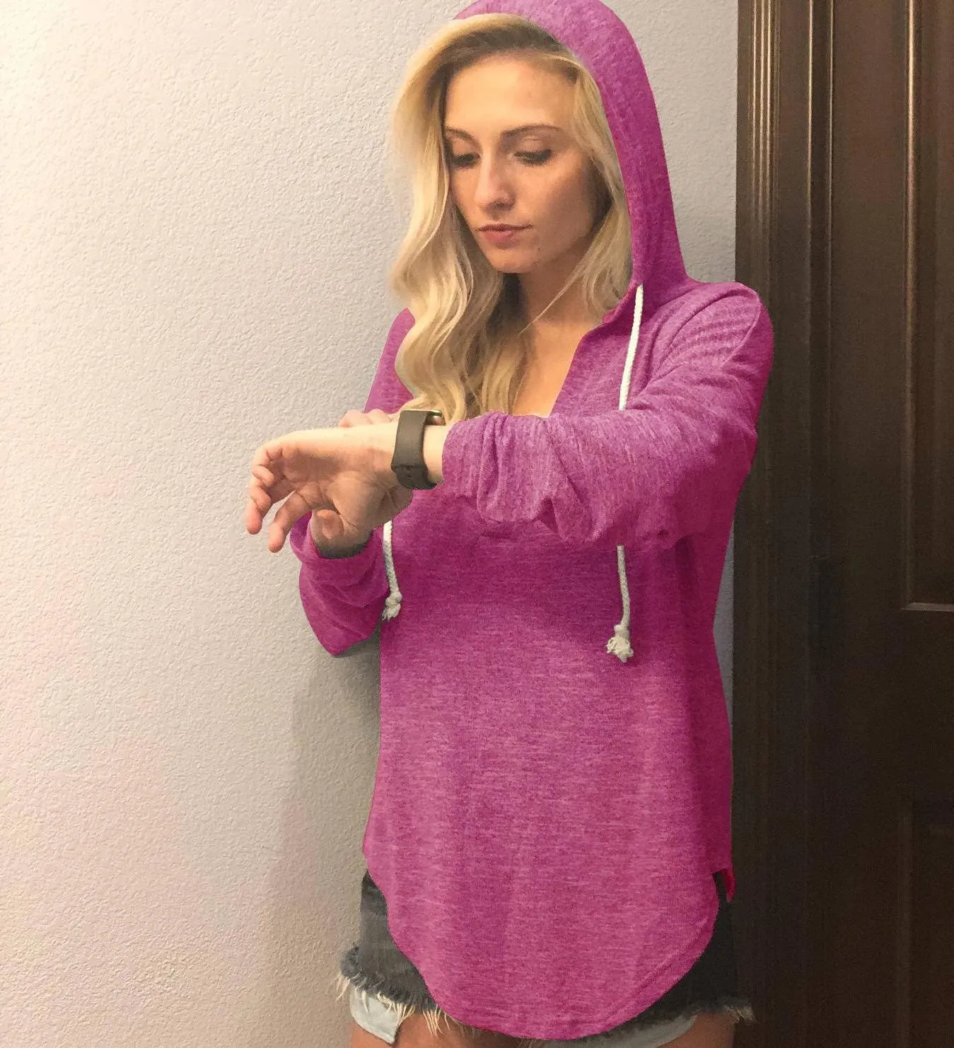 Womens Long Sleeve V Neck Hoodie Sweatshirts Lightweight Pullover Tops