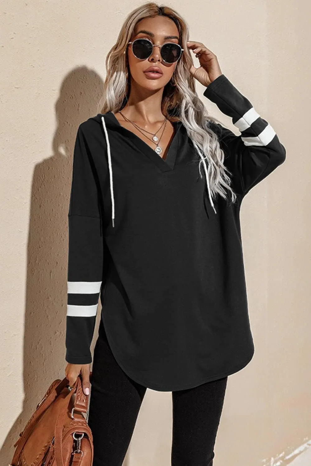 Womens Long Sleeve V Neck Hoodie Sweatshirts Lightweight Pullover Tops
