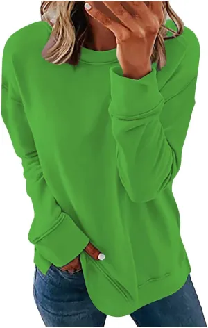 Womens Long Sleeves Sweatshirt Fitted Blouse Solid Color Round Neck Tops Pullover Casual Loose Fashion Hoodies