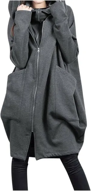 Women's Long Zip up Hoodie Oversized Lightweight Tunic Sweatshirt Open Front Cardigan Jacket with Pockets