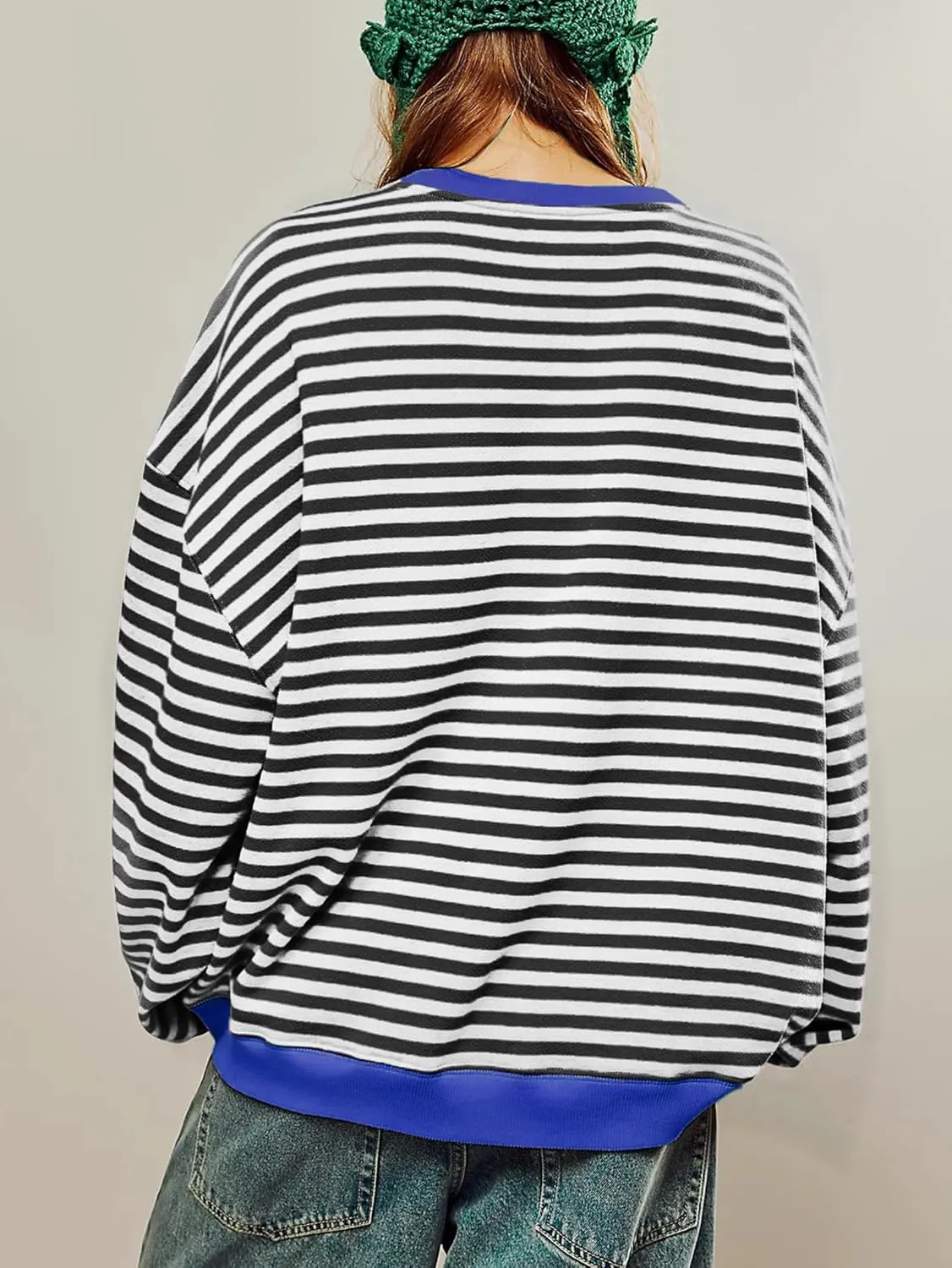 Women's Oversized Striped Sweatshirt 2024 Fall Pullover Color Block Tunic Tops Outfits with Pocket