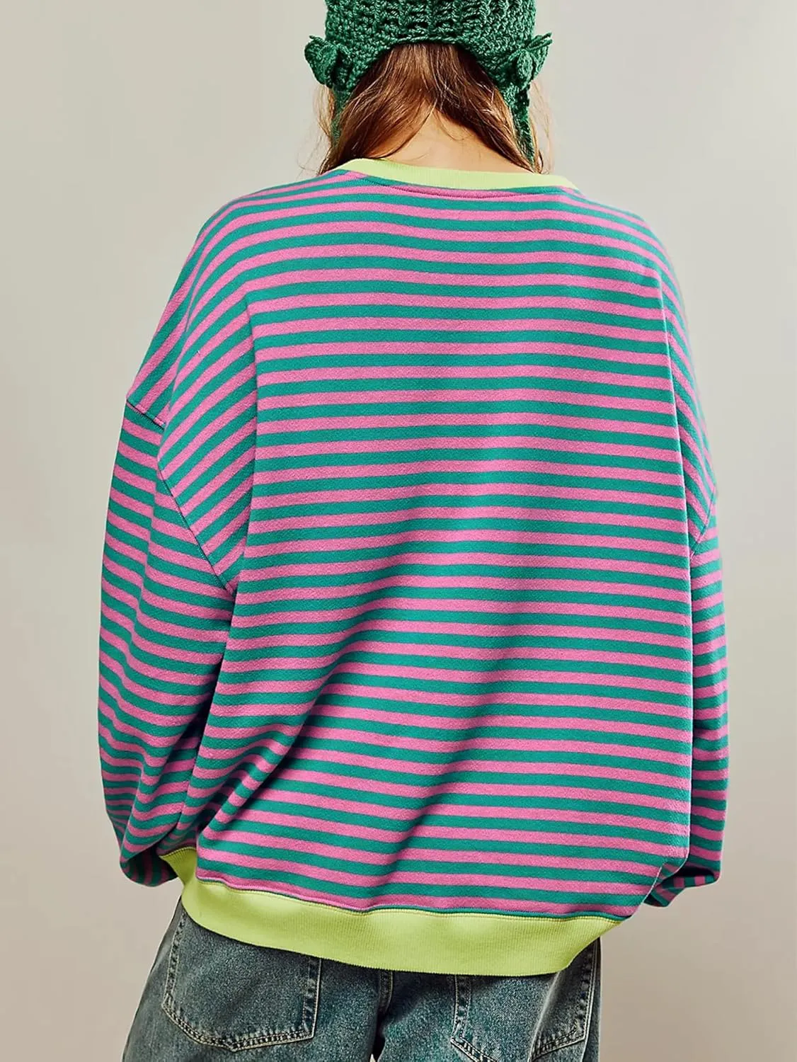 Women's Oversized Striped Sweatshirt 2024 Fall Pullover Color Block Tunic Tops Outfits with Pocket