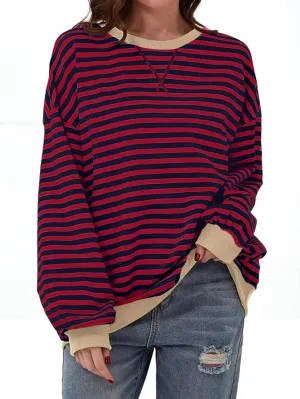 Women's Oversized Striped Sweatshirt 2024 Fall Pullover Color Block Tunic Tops Outfits with Pocket