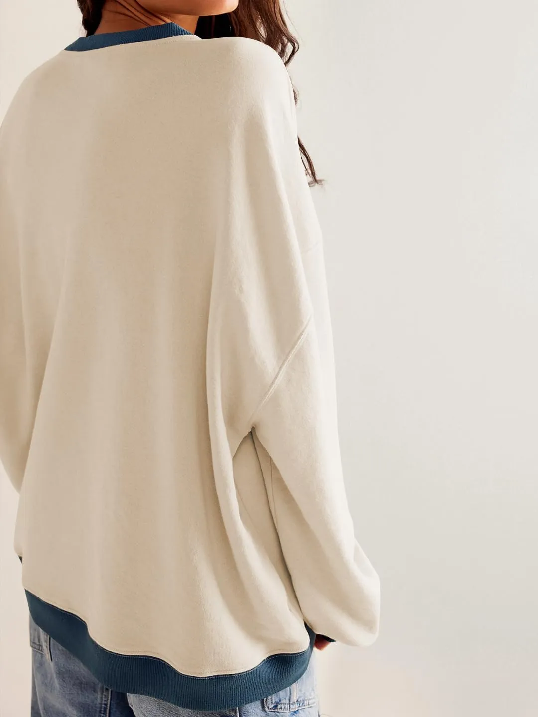 Women's Oversized Sweatshirt Casual Crewneck Shirt Long Sleeve Color block Pullover Tunic Tops