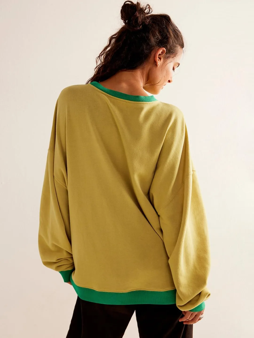 Women's Oversized Sweatshirt Casual Crewneck Shirt Long Sleeve Color block Pullover Tunic Tops