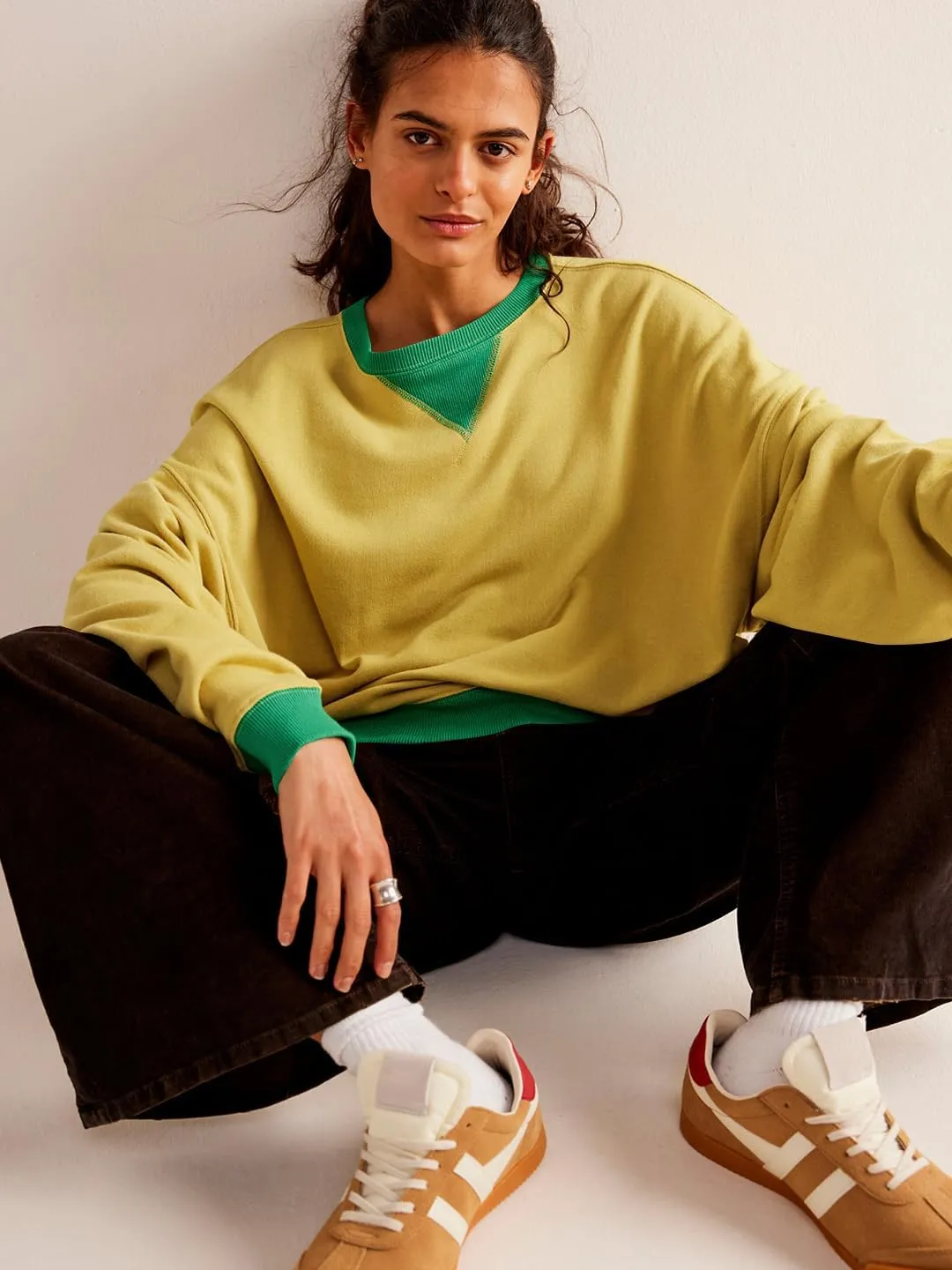 Women's Oversized Sweatshirt Casual Crewneck Shirt Long Sleeve Color block Pullover Tunic Tops