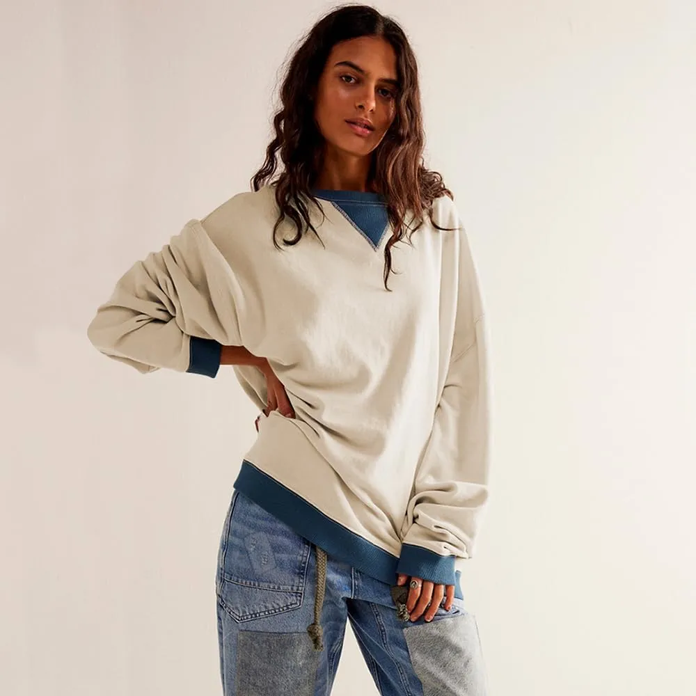 Women's Oversized Sweatshirt Casual Crewneck Shirt Long Sleeve Color block Pullover Tunic Tops