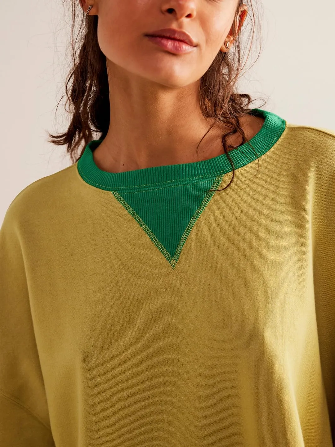 Women's Oversized Sweatshirt Casual Crewneck Shirt Long Sleeve Color block Pullover Tunic Tops