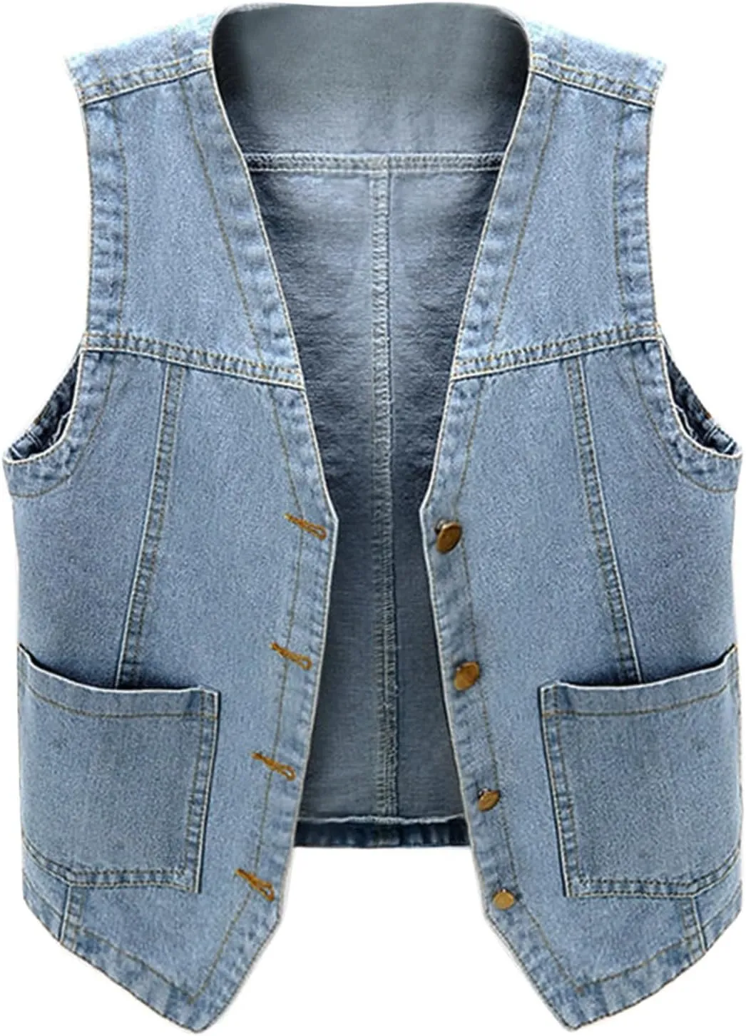 Womens Sleeveless Denim Vest V Neck Button Down Jean Waistcoat Y2K Casual Trendy Loose Fit Lightweight Jackets with Pockets