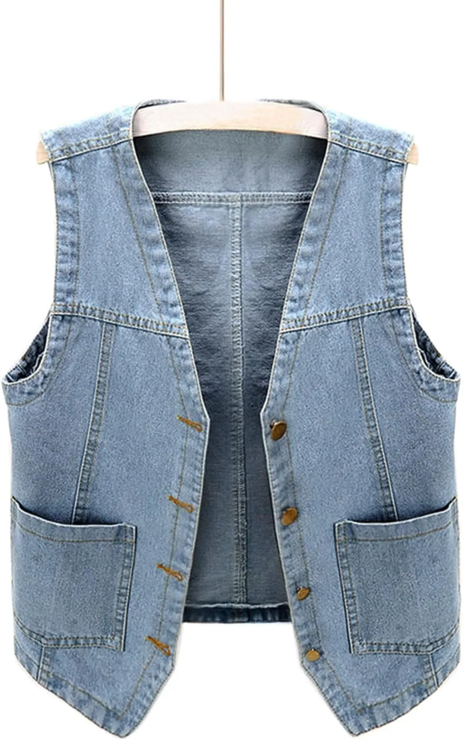 Womens Sleeveless Denim Vest V Neck Button Down Jean Waistcoat Y2K Casual Trendy Loose Fit Lightweight Jackets with Pockets