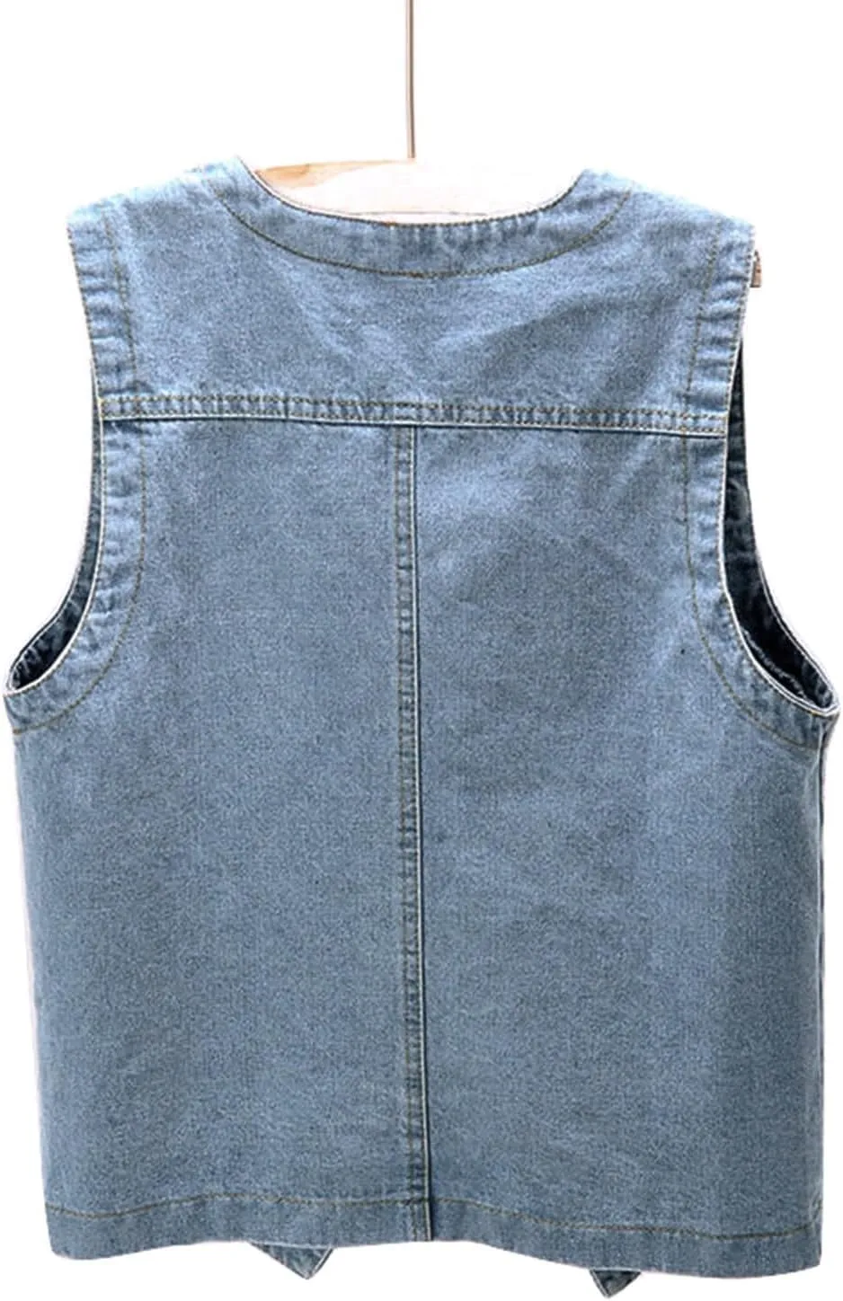 Womens Sleeveless Denim Vest V Neck Button Down Jean Waistcoat Y2K Casual Trendy Loose Fit Lightweight Jackets with Pockets