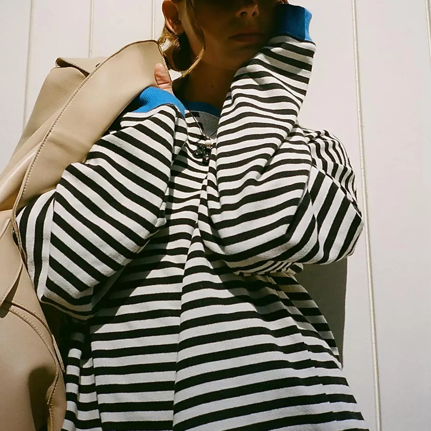 Women's Striped Oversized Sweatshirt Long Sleeve Crewneck Hoodies Shirts 2024 Y2k Casual Colorblock Pullover Top