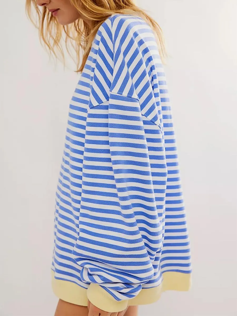 Women's Striped Oversized Sweatshirt Long Sleeve Crewneck Hoodies Shirts 2024 Y2k Casual Colorblock Pullover Top