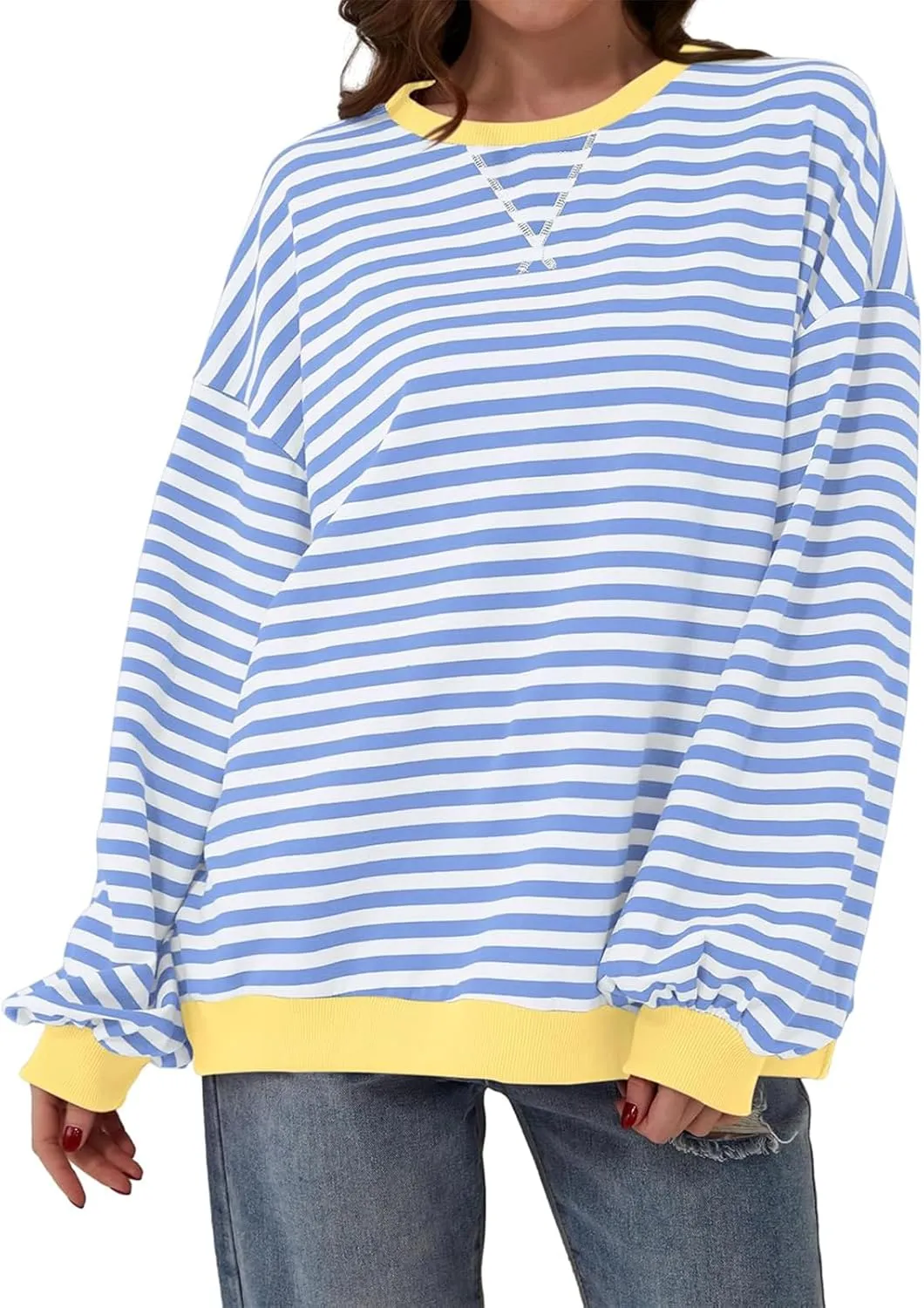 Women's Striped Oversized Sweatshirt Long Sleeve Crewneck Hoodies Shirts 2024 Y2k Casual Colorblock Pullover Top