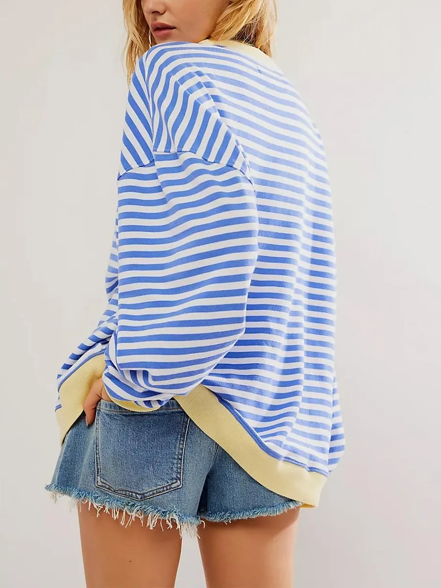 Women's Striped Oversized Sweatshirt Long Sleeve Crewneck Hoodies Shirts 2024 Y2k Casual Colorblock Pullover Top