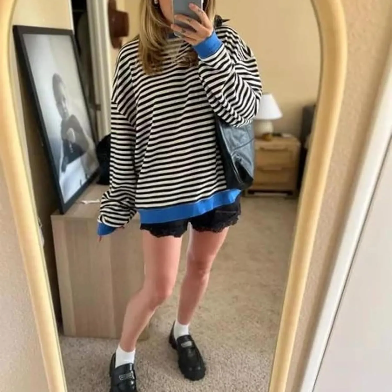 Women's Striped Oversized Sweatshirt Long Sleeve Crewneck Hoodies Shirts 2024 Y2k Casual Colorblock Pullover Top