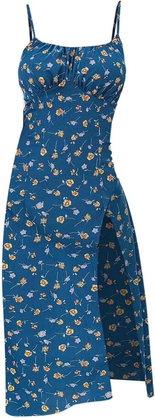 Women's Summer Casual Square Neck Dress with Pocket Cute Sleeveless High Waist A-Line Sundress Midi Dresses