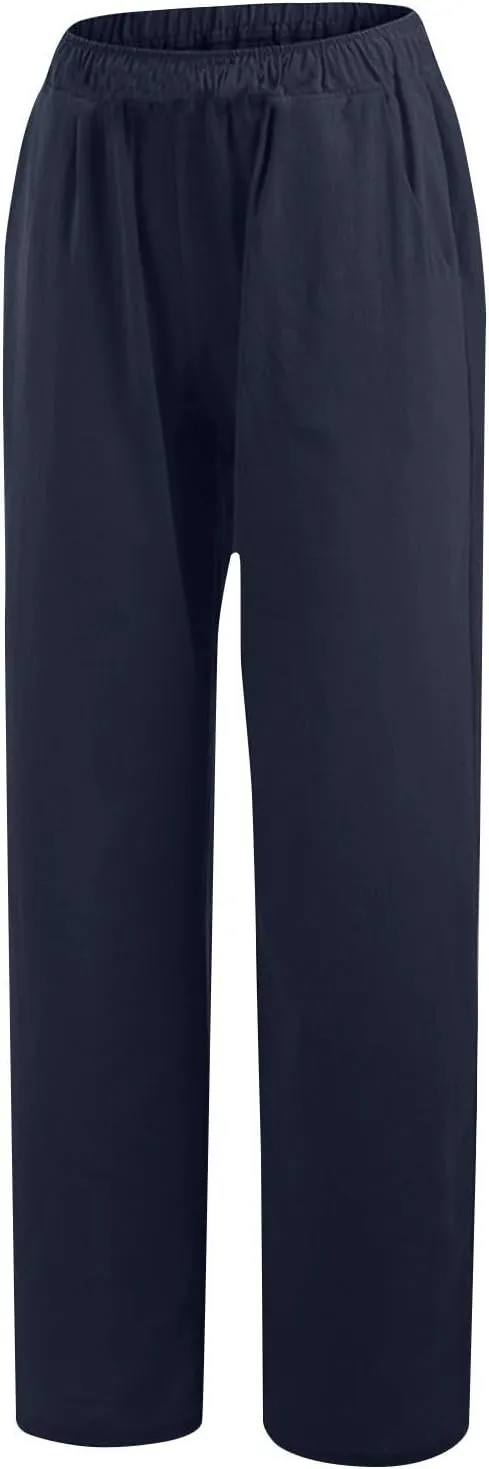 Womens Summer Cotton Linen Pants Casual Wide Leg Drawstring Waist Palazzo Pant Loose Beach Lounge Trousers