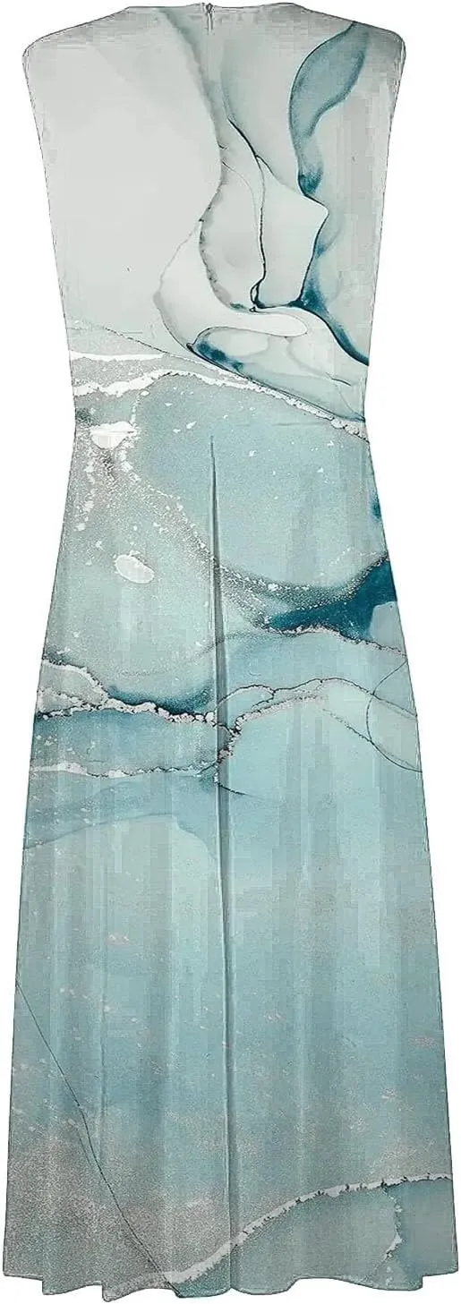 WomenS Summer Loose Boho Flowy Wrap V Neck Sleeveless Floral Print Slit Beach Wedding Guest Long Maxi Dresses