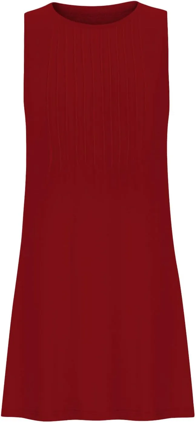 Women's Summer Trendy Casual Solid Sleeveless Round Neck Pleasted Dress - Flowy Boho Mini Dresses for Daliy