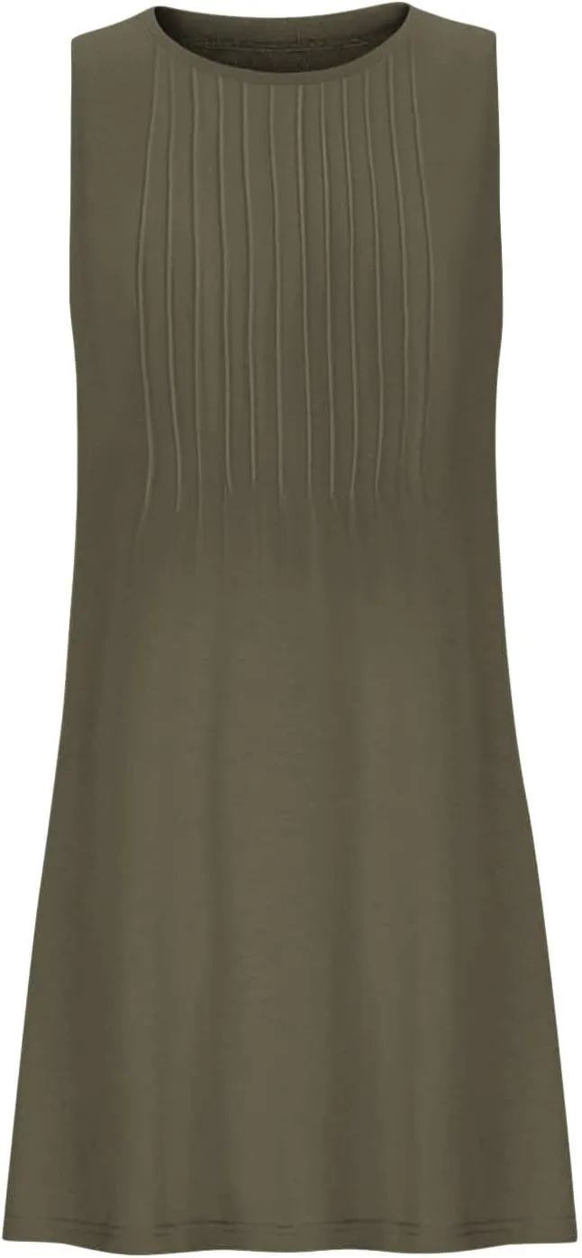 Women's Summer Trendy Casual Solid Sleeveless Round Neck Pleasted Dress - Flowy Boho Mini Dresses for Daliy