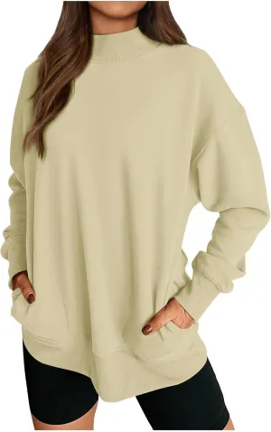 Womens Tops Casual Long Sleeve Sweatshirt Turtleneck Lightweight Coats Daily Fashion Fall Pullover Top with Pockets
