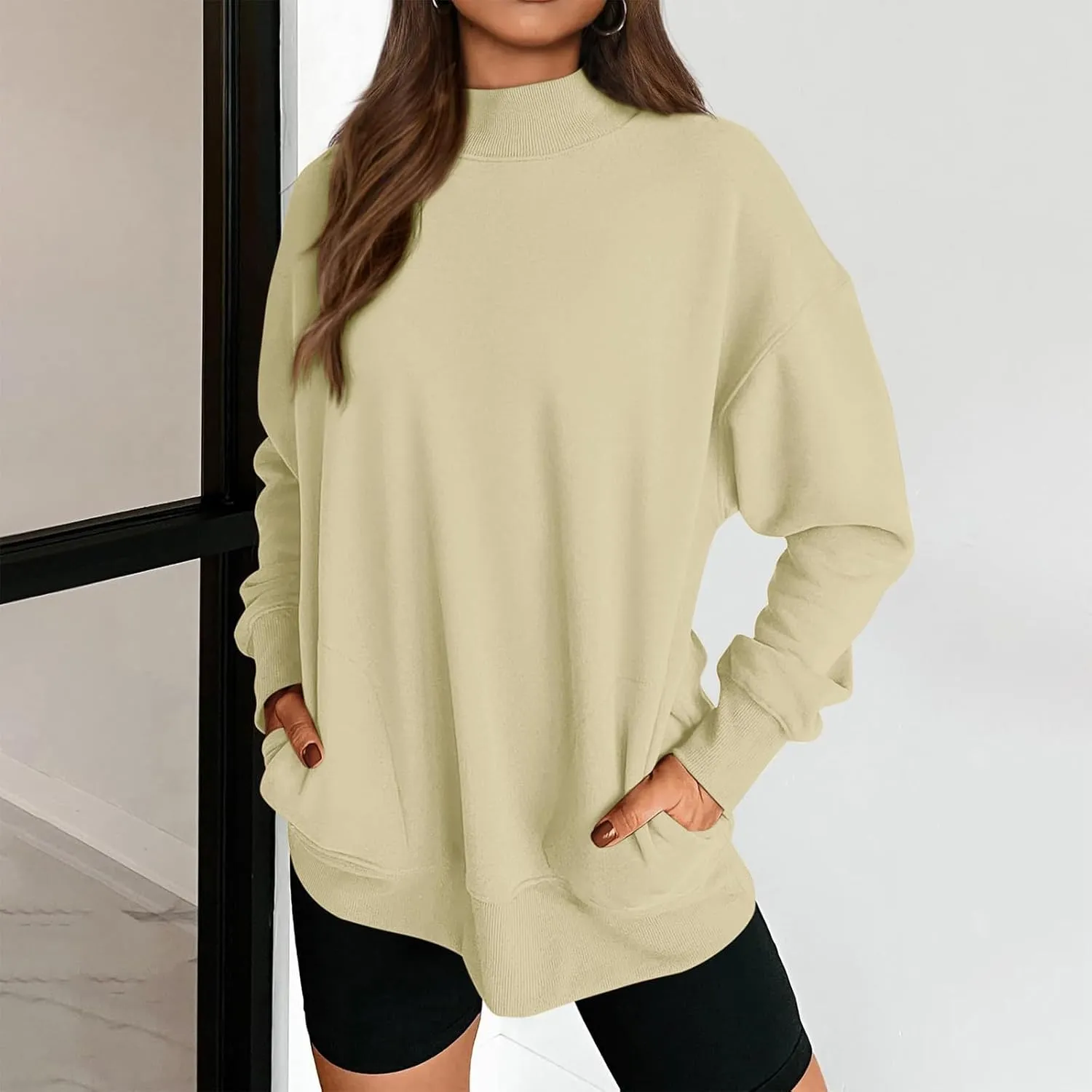 Womens Tops Casual Long Sleeve Sweatshirt Turtleneck Lightweight Coats Daily Fashion Fall Pullover Top with Pockets
