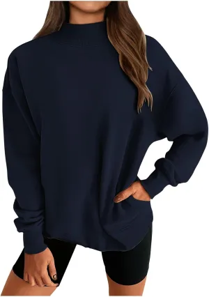 Womens Tops Casual Long Sleeve Sweatshirt Turtleneck Lightweight Coats Daily Fashion Fall Pullover Top with Pockets