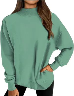 Womens Tops Casual Long Sleeve Sweatshirt Turtleneck Lightweight Coats Daily Fashion Fall Pullover Top with Pockets