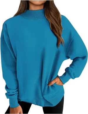 Womens Tops Casual Long Sleeve Sweatshirt Turtleneck Lightweight Coats Daily Fashion Fall Pullover Top with Pockets