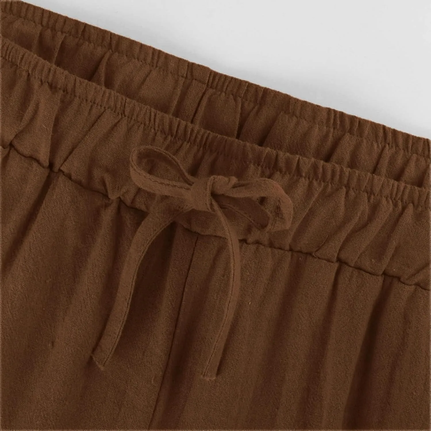 Womens Wide Leg Linen Pants Casual Summer Drawstring Flowy Palazzo Elastic High Waisted Loose Beach Trousers