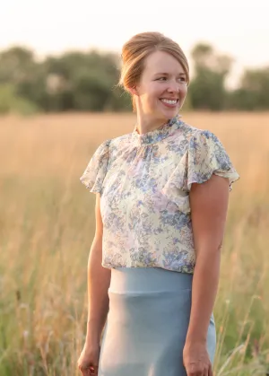 Yellow Floral Ruffle Sleeve Top - FINAL SALE