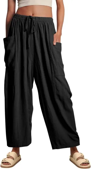 YOCUR Women Summer Beach Vacation Pants High Waisted Wide Leg Pants Printed Loose Flowy Casual Palazzo Lounge Trousers