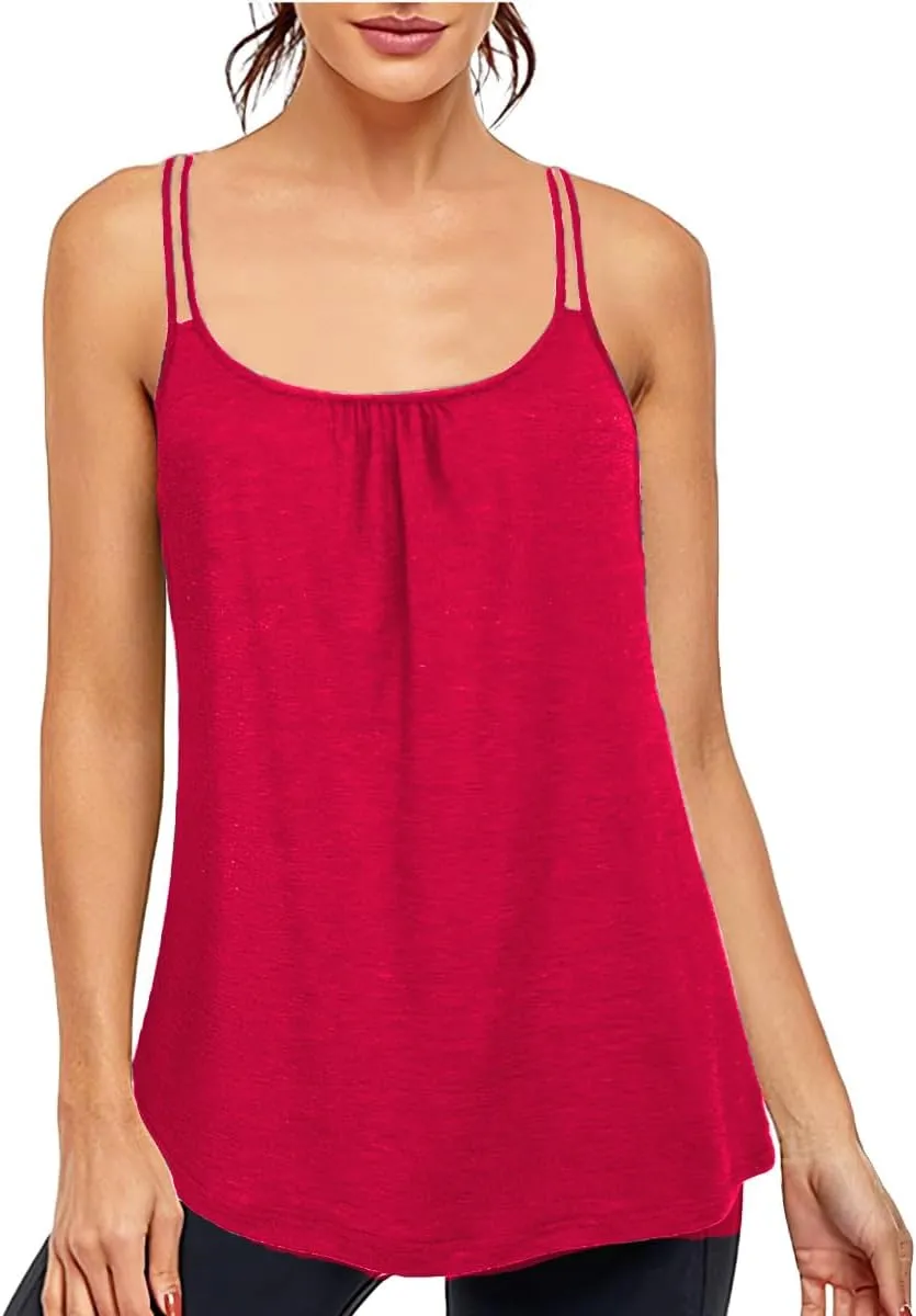 YOFIBARNT Yoga Tops for Women Loose fit Sleeveless Racerback Tank Tops Lightweight Double Spaghetti Strap Workout Camisole