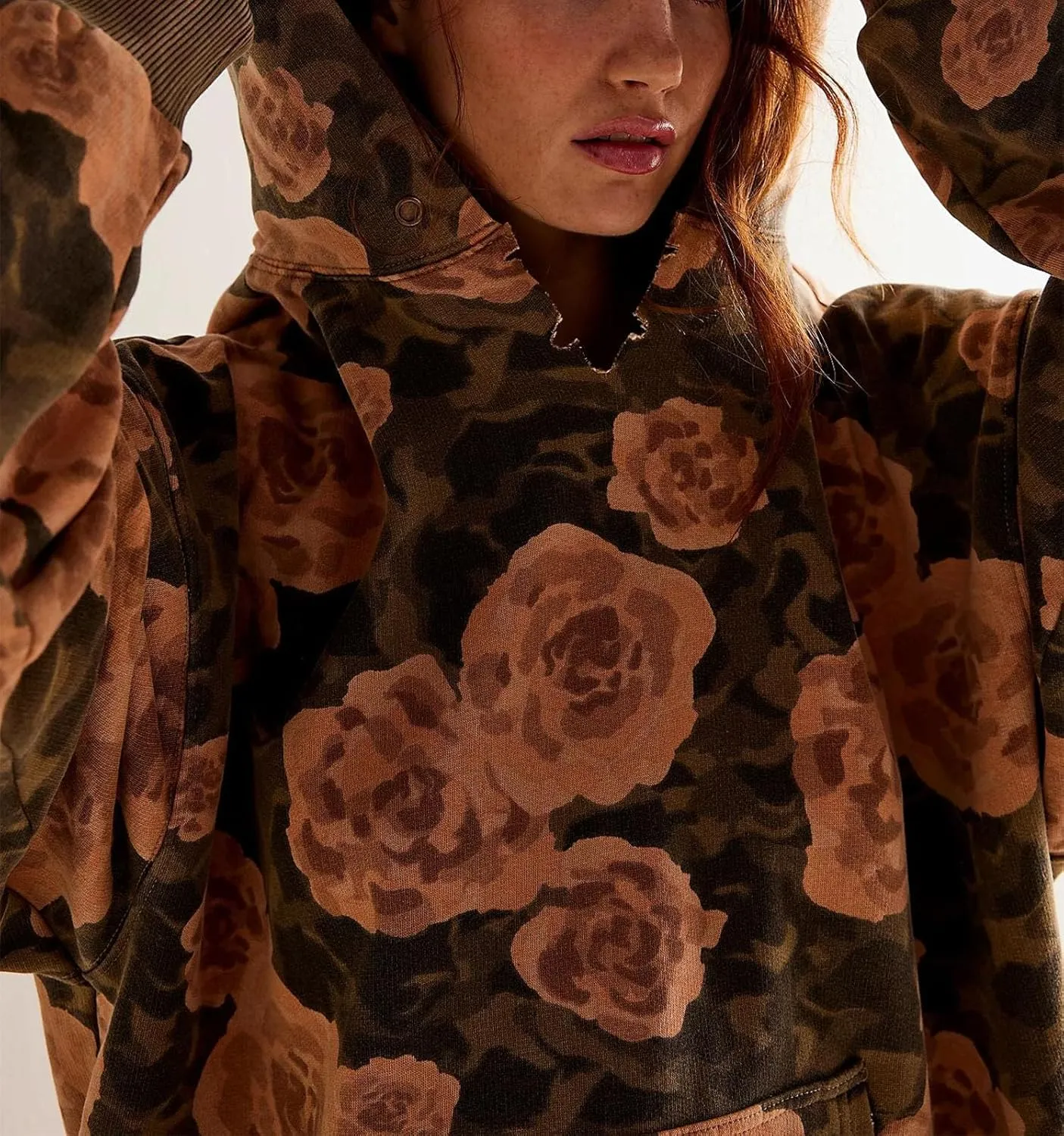 Yuemengxuan Women Y2k Graphic Hoodies Preppy Oversized Sweatshirt Long Sleeve Drawstring Pullover Tops Floral Fall Hoodie
