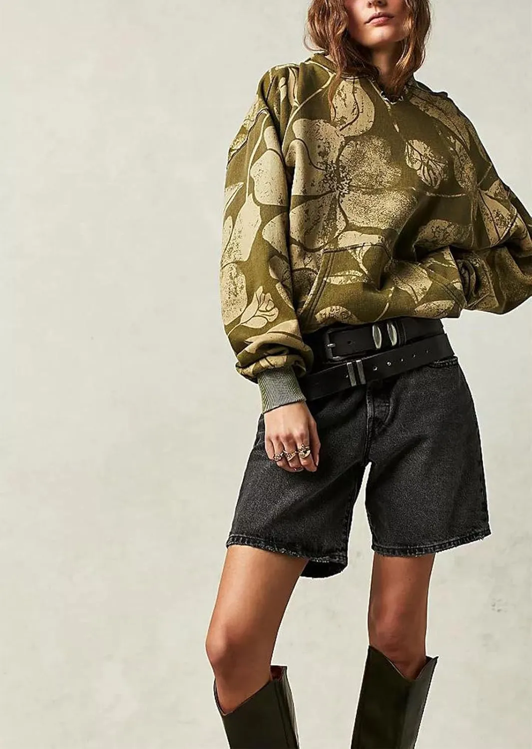 Yuemengxuan Women Y2k Graphic Hoodies Preppy Oversized Sweatshirt Long Sleeve Drawstring Pullover Tops Floral Fall Hoodie