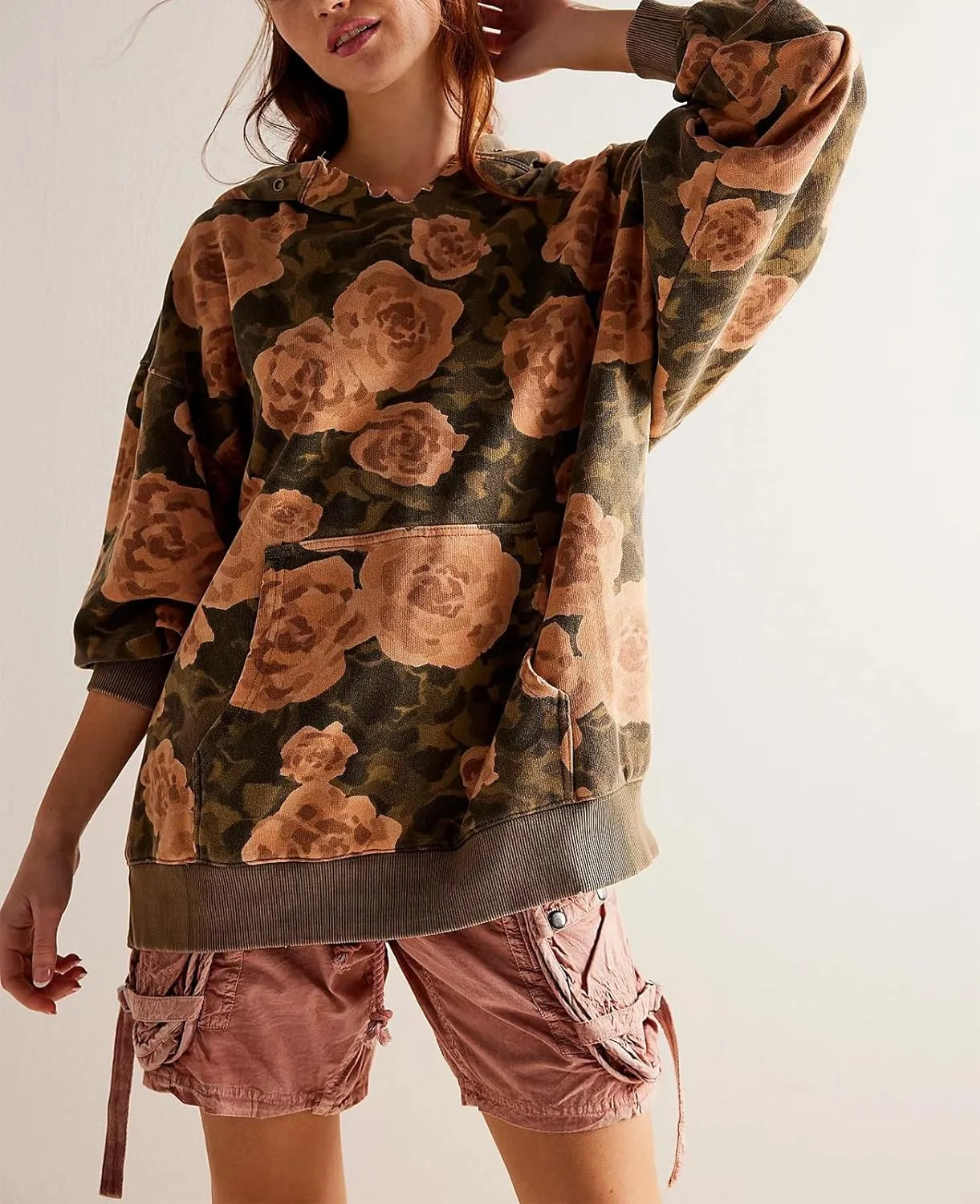 Yuemengxuan Women Y2k Graphic Hoodies Preppy Oversized Sweatshirt Long Sleeve Drawstring Pullover Tops Floral Fall Hoodie