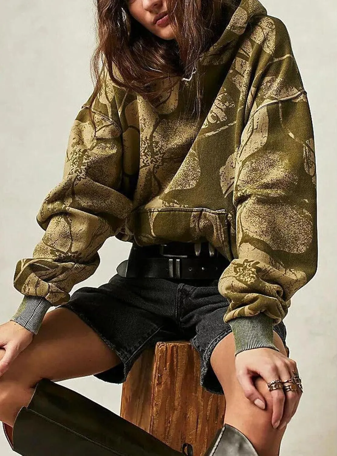 Yuemengxuan Women Y2k Graphic Hoodies Preppy Oversized Sweatshirt Long Sleeve Drawstring Pullover Tops Floral Fall Hoodie